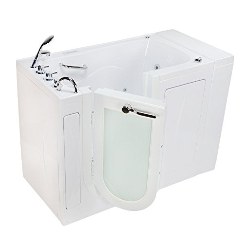 Ella's Bubbles OA3252D-L Monaco Air and Hydro Massage Acrylic Walk-In Bathtub with Left Outward Swing Door, Thermostatic Faucet Set, Dual 2" Drains, 32" x 52" x 43", White