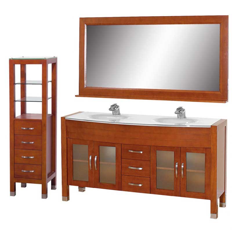 Wyndham Collection Daytona 63" Double Bathroom Vanity Set - Cherry w/ Drawers & Cabinet WC-A-W2200-63-CH-SET 2