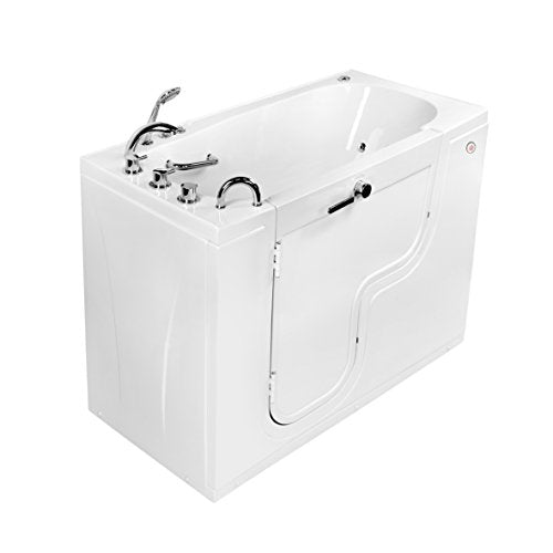 Ella's Bubbles OLA3060HM-L-h Transfer 60 Hydro Massage, Microbubble, and Heated Seat Walk-In Bathtub with Left Outward Swing Door, Thermostatic Faucet, Dual 2" Drains, White