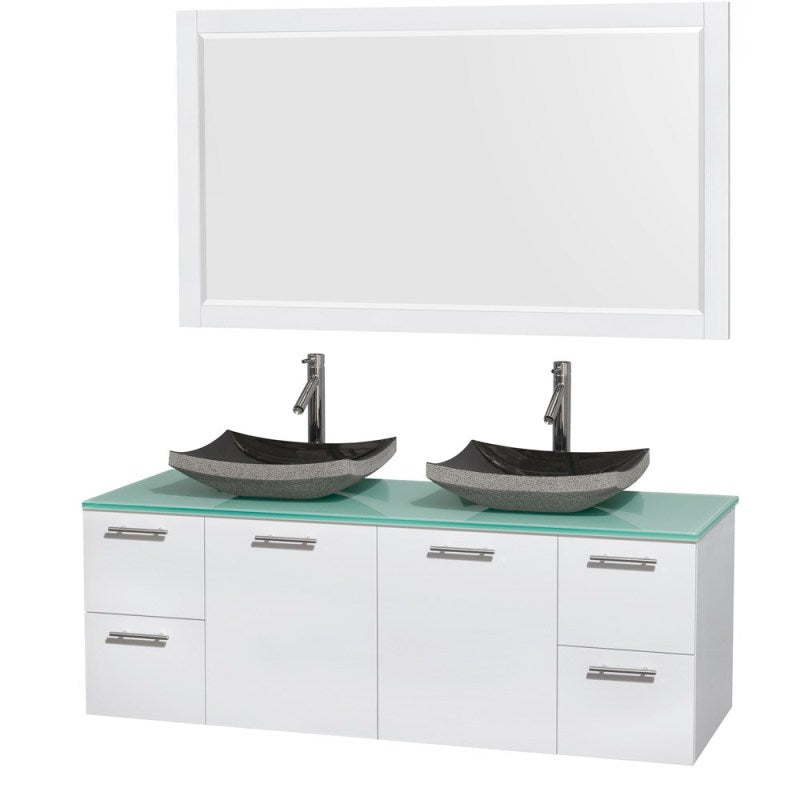 Wyndham Collection Amare 60" Wall-Mounted Double Bathroom Vanity Set with Vessel Sinks - Glossy White WC-R4100-60-WHT-DBL 3
