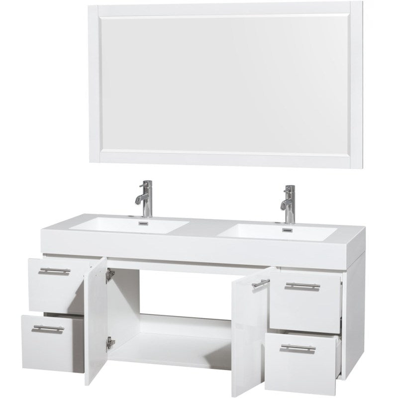 Wyndham Collection Amare 60" Double Bathroom Vanity in Glossy White, Acrylic Resin Countertop, Integrated Sinks, and 58" Mirror WCR410060DGWARINTM58 2