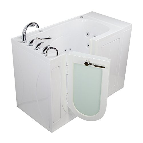 Ella's OA3252HMH-HB-L Monaco Acrylic Hydro Massage, Microbubble Therapy and Heated Seat Walk-in Bathtub with Left Outward Swing Door, Fast Fill Faucet Set, 2" Dual Drains, 32" x 52" x 43", White