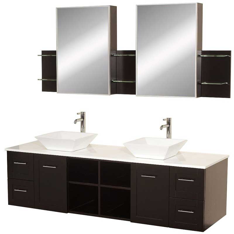 Wyndham Collection Avara 72" Wall-Mounted Double Bathroom Vanity Set - Espresso WC-WHE007-SH-72-ESP