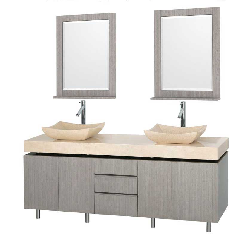 Wyndham Collection Malibu 72" Double Bathroom Vanity Set - Gray Oak Finish with Ivory Marble Counter WC-CG3000-72-GROAK-IVO 2