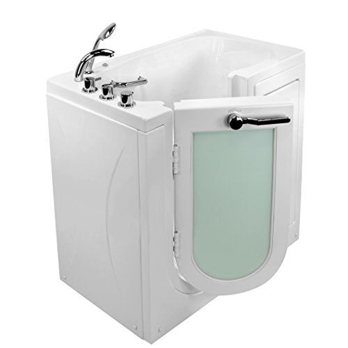Ella's Bubbles OA2645M-L Mobile Microbubble Therapy Acrylic Walk-in Tub with Left Outward Swing Door, Thermostatic Faucet, 2" Dual Drain White