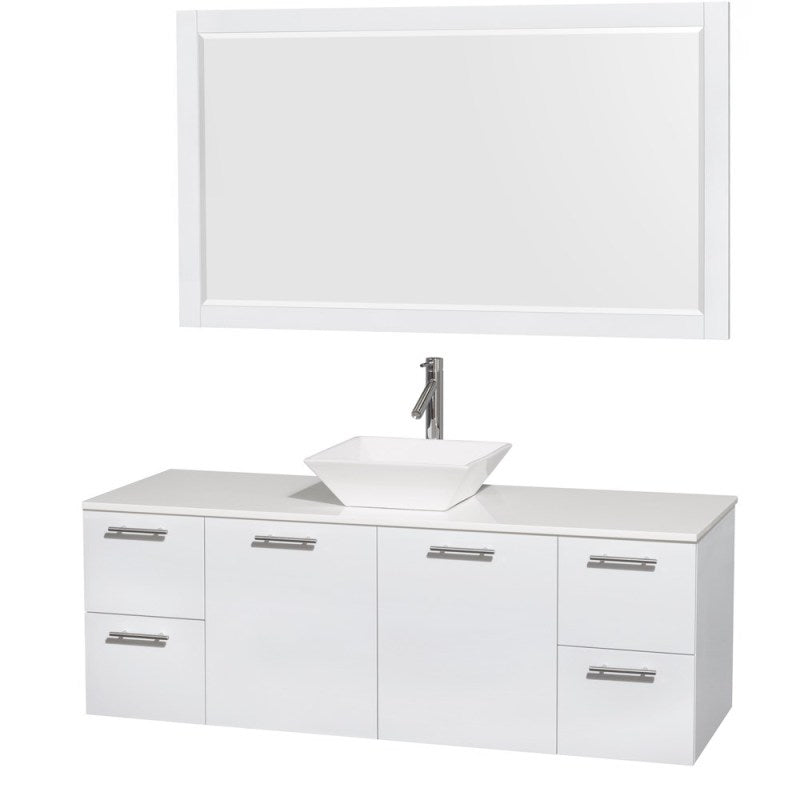 Wyndham Collection Amare 60" Wall-Mounted Single Bathroom Vanity Set with Vessel Sink - Glossy White WC-R4100-60-WHT-SGL 2