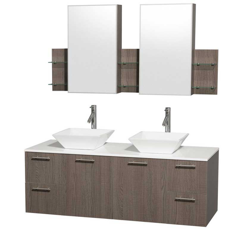 Wyndham Collection Amare 60" Wall-Mounted Double Bathroom Vanity Set with Vessel Sinks - Gray Oak WC-R4100-60-GROAK-DBL 4