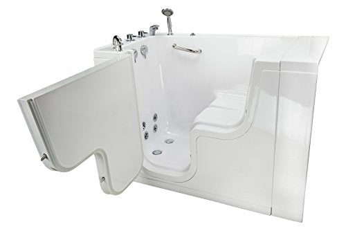 Ella's Bubbles OLA3252-L Ella Transfer32 Wheelchair Accessible Acrylic Soaking Walk-In Bathtub with Left Outward Swing Door, Thermostatic Faucet, Dual 2" Drains, White
