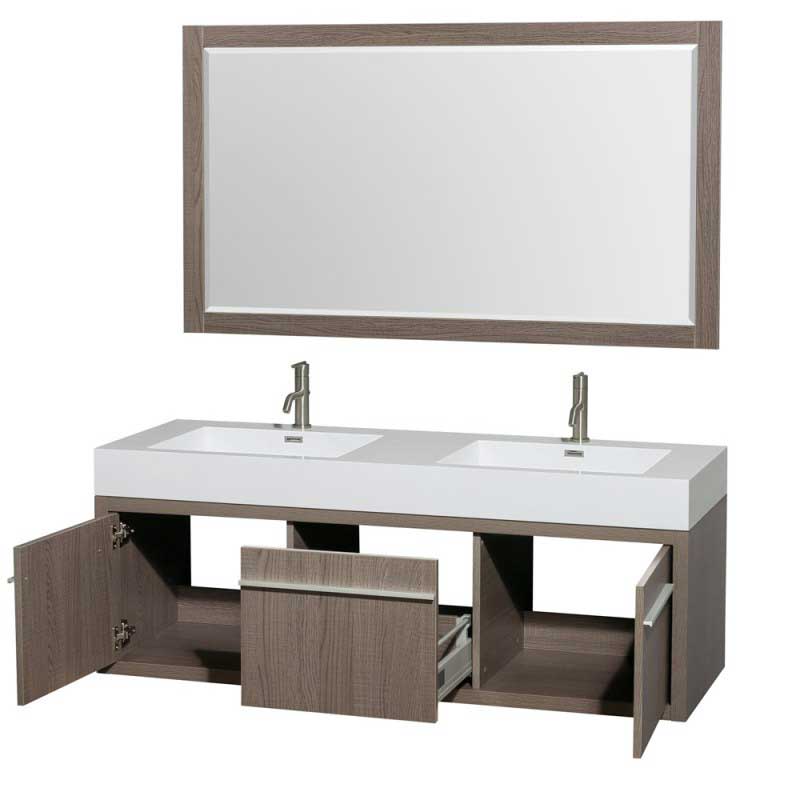 Wyndham Collection Axa 60" Wall-Mounted Double Bathroom Vanity Set With Integrated Sinks - Gray Oak WC-R4300-60-VAN-GRO 3