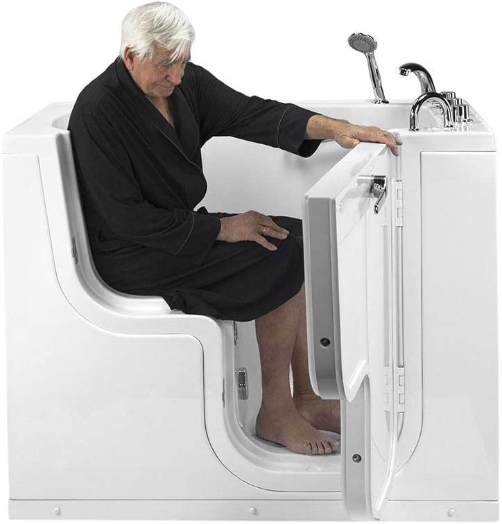 Ella Transfer60 Acrylic Air+Hydro Massage Walk-In Tub, Outward Swing Door, Fast Fill Faucet, 2" Dual Drain (Right Drain)