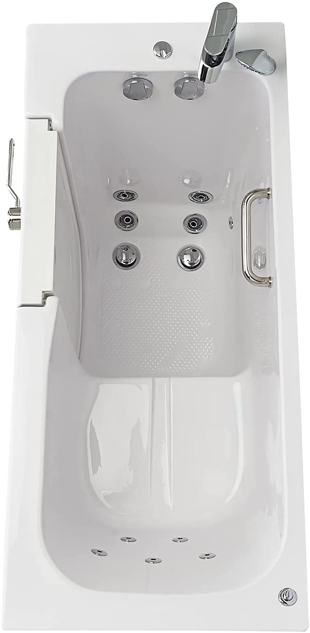Ella's Bubbles OA2660H-L Lounger Hydro Massage Acrylic Walk-in Bathtub, Left Outward Swing Door, Thermostatic Faucet, Dual 2" Drains, 5', White 4