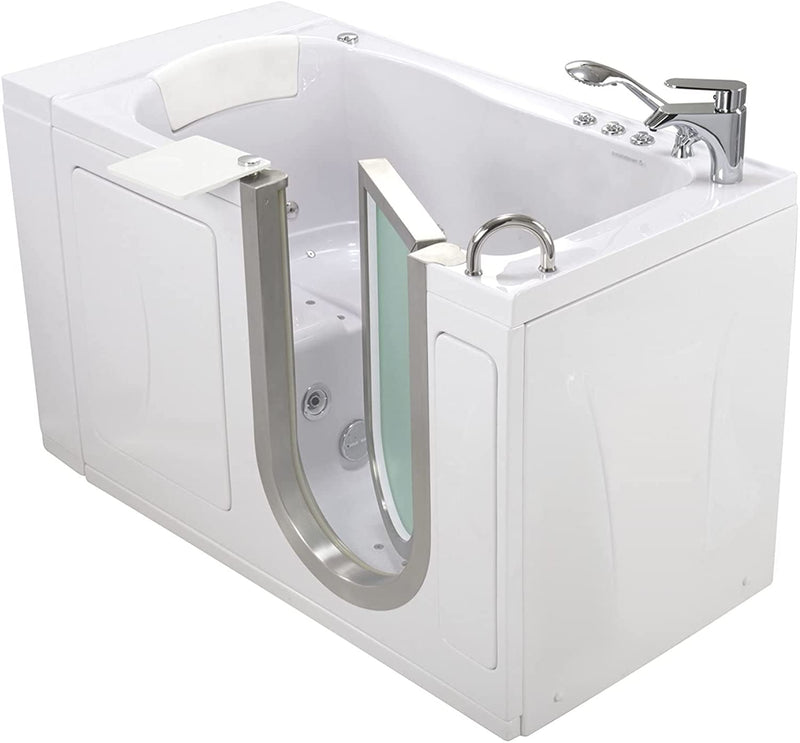 Ella Peitite 28"x52" Acrylic Air and Hydro Massage and Heated Seat Walk-In Bathtub with Right Inward Swing Door, 2 Piece Fast Fill Faucet, 2" Dual Drain