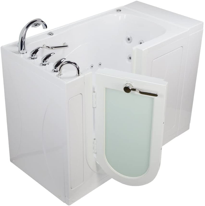 Ella's OA3252H-HB-L Monaco Acrylic Hydro Massage Walk-in Bathtub with Left Outward Swing Door, Fast Fill Faucet Set, 2" Dual Drains, 32" x 52" x 43", White