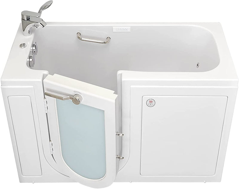 Ella's Bubbles OA2660DH-L Lounger Air and Hydro Massage Acrylic Walk-in Bathtub with Heated Seat, Left Outward Swing Door, Thermostatic Faucet, Dual 2" Drains, 27" x 60" x 43", White