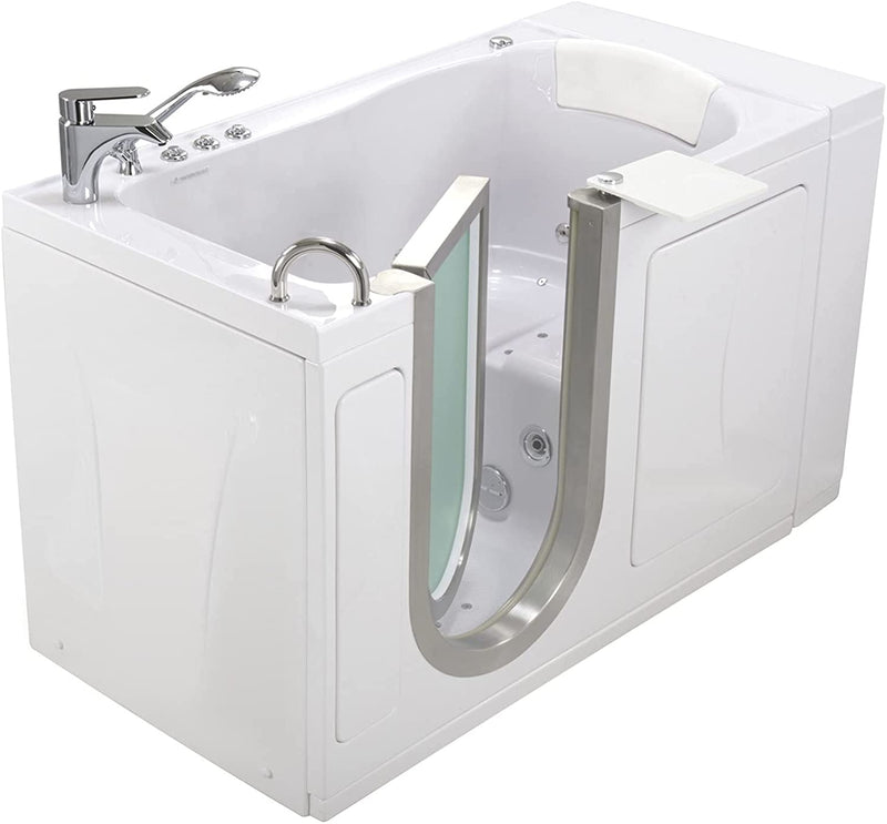 Ella Peitite 28"x52" Acrylic Air and Hydro Massage and Heated Seat Walk-In Bathtub with Left Inward Swing Door, 2 Piece Fast Fill Faucet, 2" Dual Drain