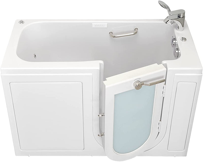 Ella's Bubbles OA2660H-R Lounger Hydro Massage Walk-In Bathtub with Right Outward Swing Door, Thermostatic Faucet, Dual 2" Drains, 27" x 60" x 43", White