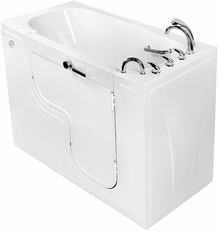 Ella's Bubbles OLA3060-R-hHB Transfer 60 Soaking and Heated Seat Walk-In Bathtub with Right Outward Swing Door, Ella 5pc. Fast-Fill Faucet, Dual 2" Drains, White