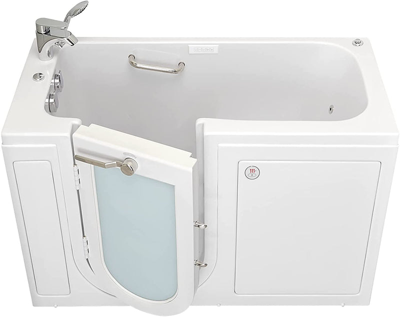 Ella's Bubbles OA2660HH-L Lounger Hydro Massage Acrylic Walk-In Bathtub with Heated Seat, Left Outward Swing Door, Thermostatic Faucet, Dual 2" Drains, 27" x 60" x 43", White