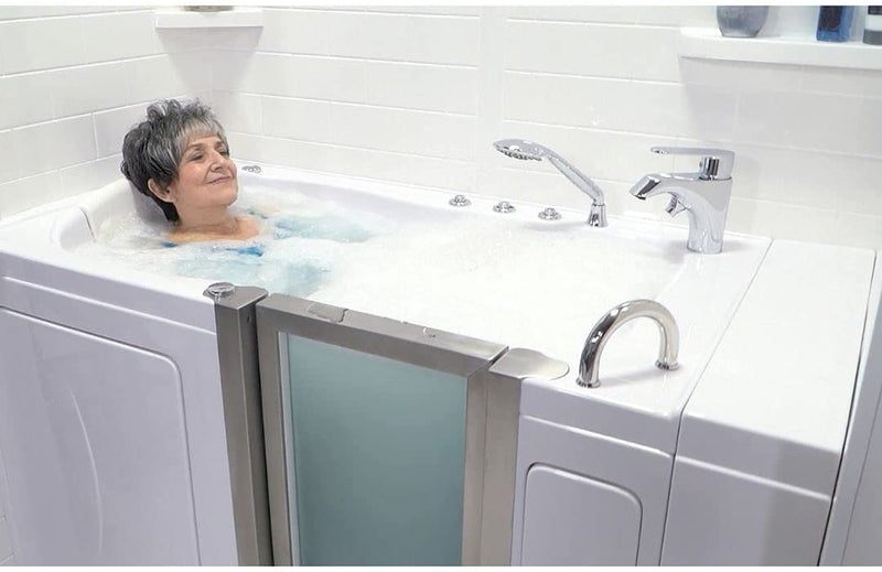 Elite Acrylic Hydro Massage+Microbubble Walk-In Tub, Inward Swing Door, 2 Piece Fast Fill Faucet, Right 2" Dual Drain 2
