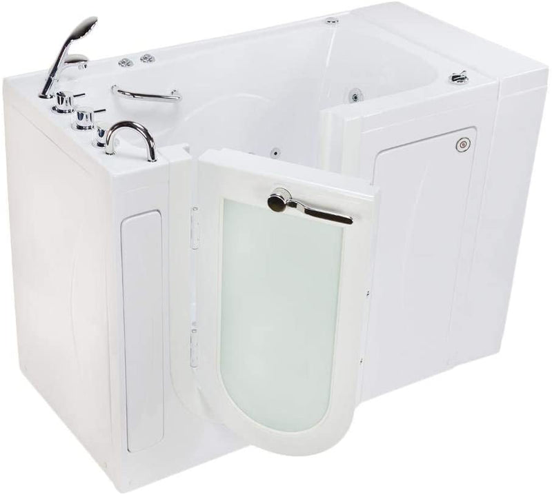 Ella's Bubbles OA3252DH-HB-L Monaco Air and Hydro Massage Acrylic Walk-In Bathtub with Heated Seat, Left Outward Swing Door, Ella 5pc. Fast-Fill Faucet Set, Dual 2" Drains, 32" x 52" x 43", White
