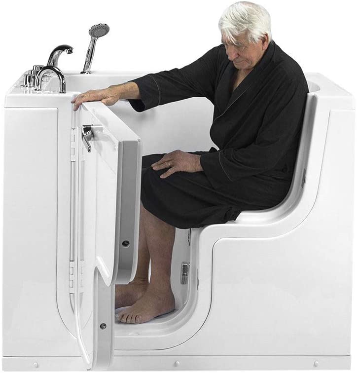 Ella Transfer60 Acrylic Air+Hydro Massage Walk-In Tub, Outward Swing Door, Fast Fill Faucet, Left 2" Dual Drain