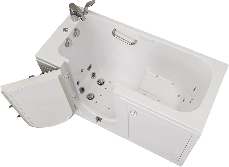 Ella's Bubbles OA2660DH-L Lounger Air and Hydro Massage Acrylic Walk-in Bathtub with Heated Seat, Left Outward Swing Door, Thermostatic Faucet, Dual 2" Drains, 27" x 60" x 43", White 4