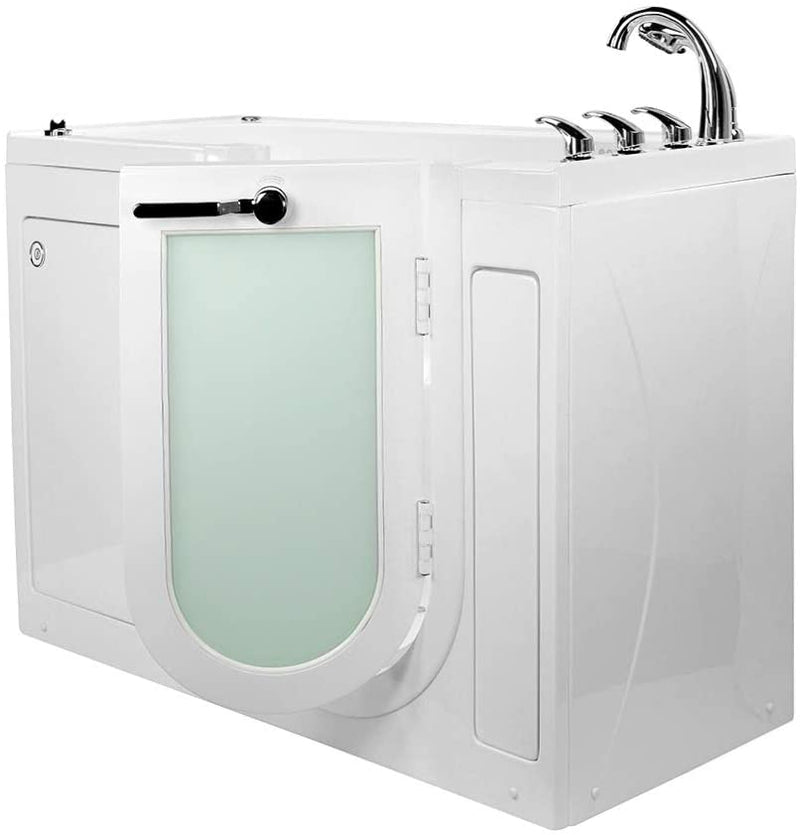 Ella's Bubbles OA2660D-R-HB Lounger Air and Hydro Massage Acrylic Walk-in Bathtub, Right Outward Swing Door, Ella 5pc. Fast-Fill Faucet, Dual 2" Drains, 27" x 60" x 43", White