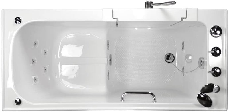 Ella's Bubbles OA2660H-L Lounger Hydro Massage Acrylic Walk-in Bathtub, Left Outward Swing Door, Thermostatic Faucet, Dual 2" Drains, 5', White 12
