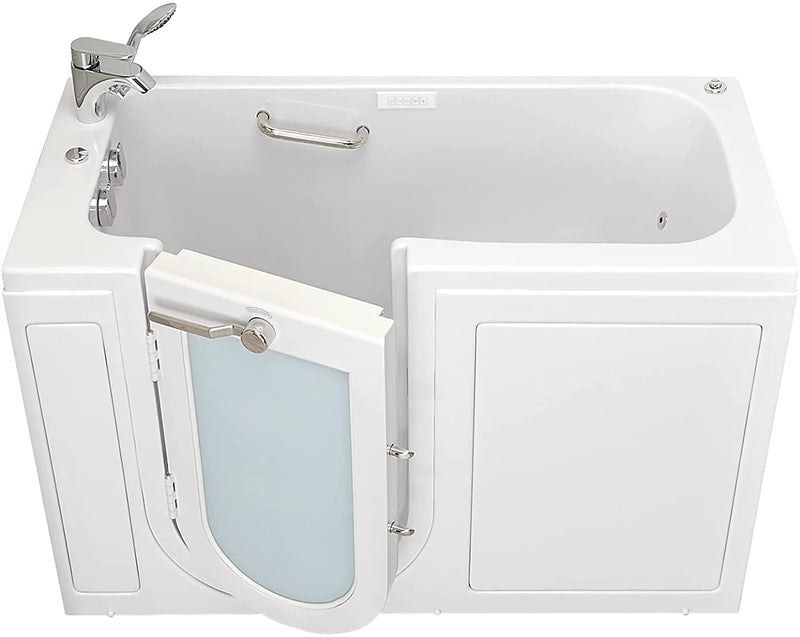 Ella's Bubbles OA2660H-L Lounger Hydro Massage Acrylic Walk-in Bathtub, Left Outward Swing Door, Thermostatic Faucet, Dual 2" Drains, 5', White