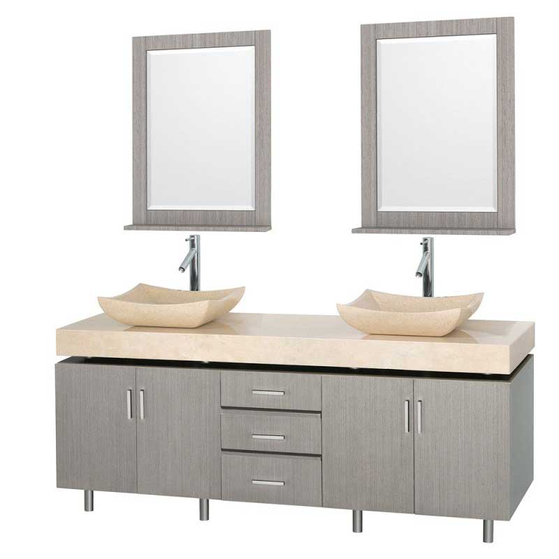 Wyndham Collection Malibu 72" Double Bathroom Vanity Set - Gray Oak Finish with Ivory Marble Counter and Handles WC-CG3000H-72-GROAK-IVO 2