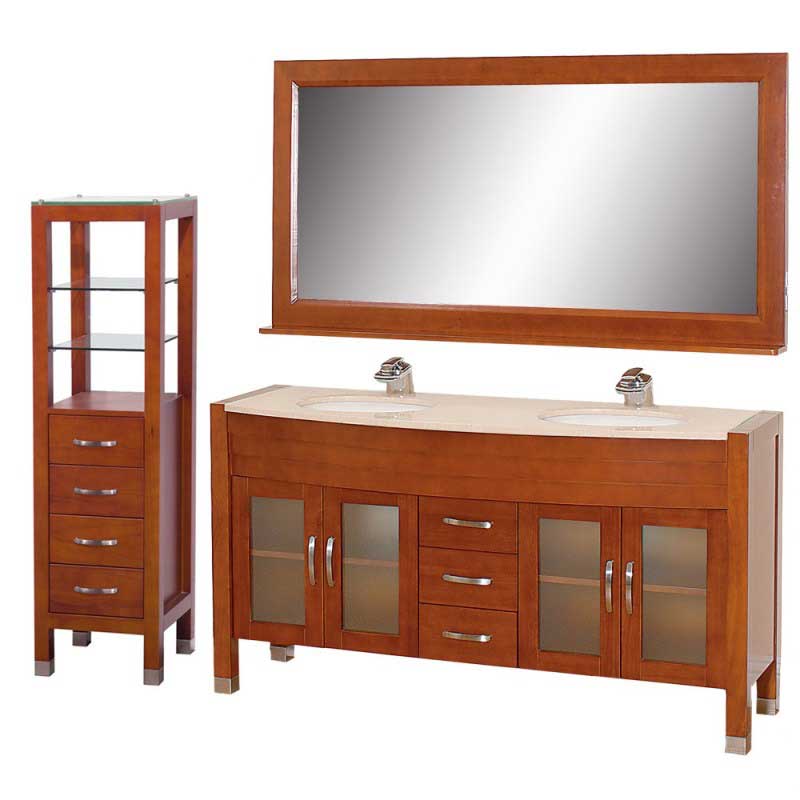 Wyndham Collection Daytona 63" Double Bathroom Vanity Set - Cherry w/ Drawers & Cabinet WC-A-W2200-63-CH-SET 3
