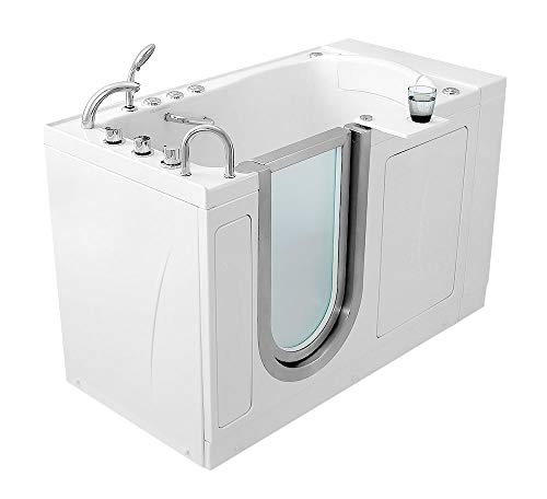 Ella's Bubbles AM3107 Elite Air and Microbubble Therapy Acrylic Walk-in Bathtub with Left Inward Swing Door, Thermostatic Faucet Set, Dual 2" Drains, 30"x 52", White