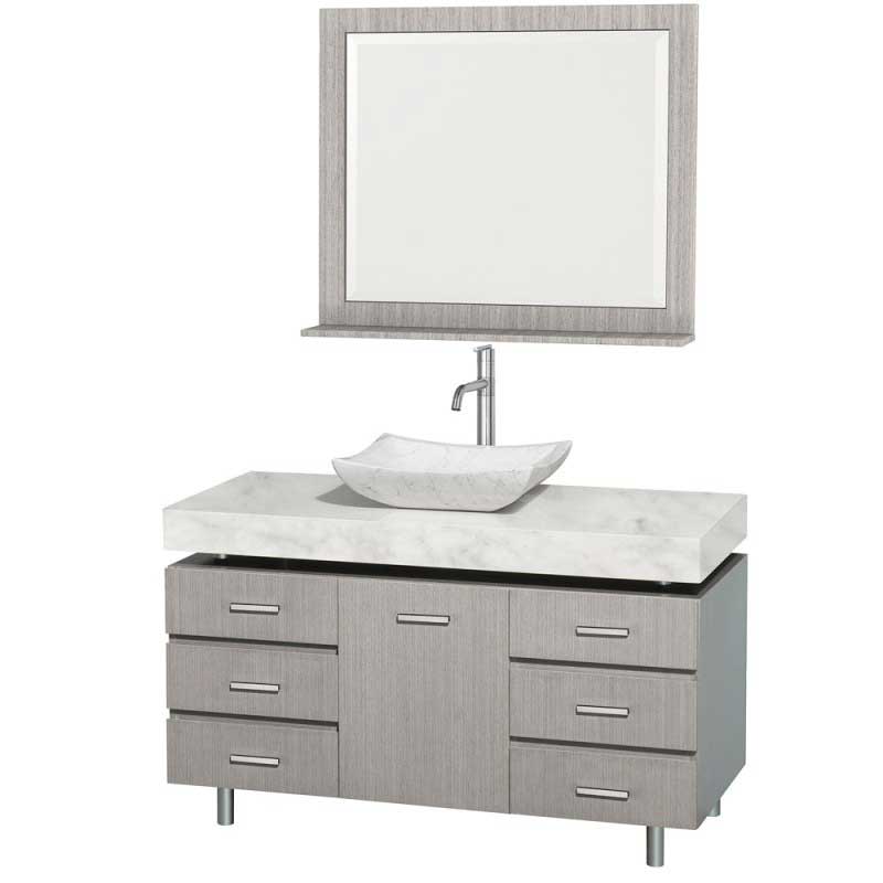 Wyndham Collection Malibu 48" Bathroom Vanity Set - Gray Oak Finish with White Carrera Marble Counter and Handles WC-CG3000H-48-GROAK-WHTCAR