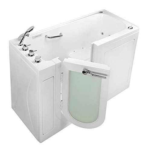 Ella's Bubbles OA2660HM-L Lounger Hydro Massage and Microbubble Walk-In Bathtub with Left Outward Swing Door, Thermostatic Faucet, Dual 2" Drains, 27" x 60" x 43", White