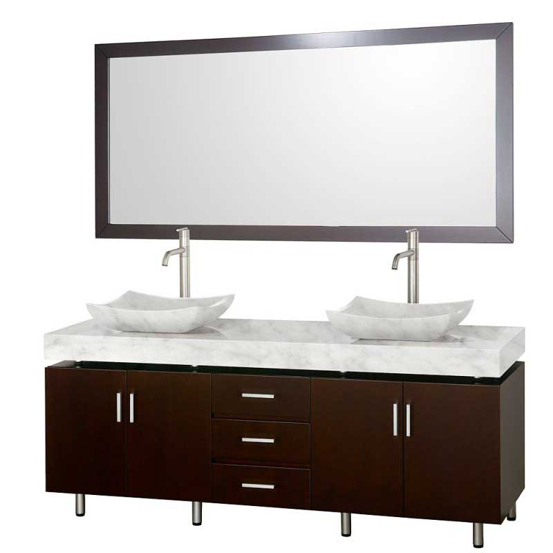 Wyndham Collection Malibu 72" Double Bathroom Vanity Set - Espresso Finish with White Carrera Marble Counter and Handles WC-CG3000H-72-ESP-WHTCAR 4
