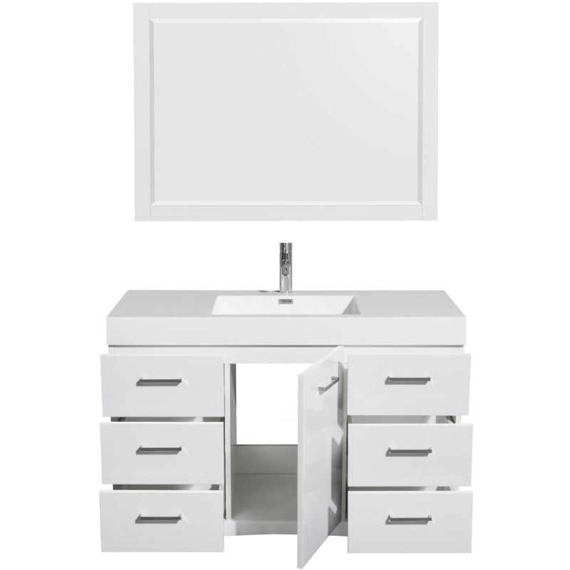 Wyndham Collection Delray 48" Bathroom Vanity Set With Integrated Sink - Glossy White, 46" Mirror Included WCR440048SGWARINTM46 4