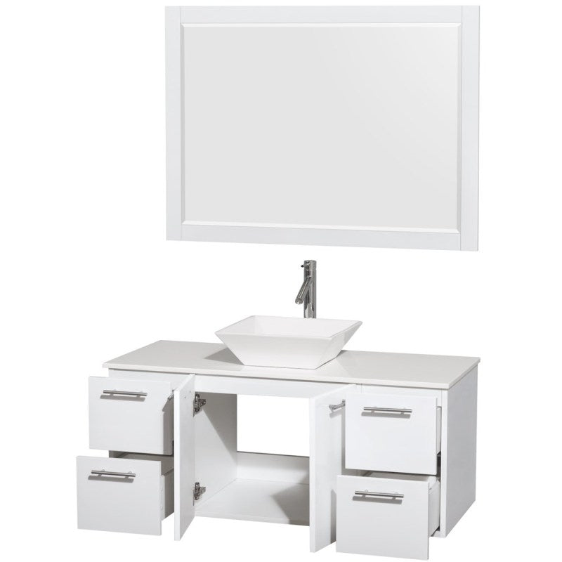 Wyndham Collection Amare 48" Wall-Mounted Bathroom Vanity Set with Vessel Sink - Glossy White WC-R4100-48-WHT 3