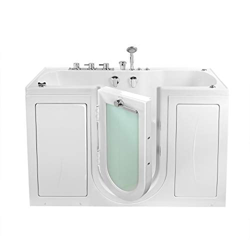 Ella's Bubbles O2SA3260HMH-L Tub4Two Hydro Massage and Microbubble Acrylic Walk-in Tub with Heated Seat, Left Outward Swing Door, Thermostatic Faucet, Dual 2" Drains, 32" x 60" x 42", White