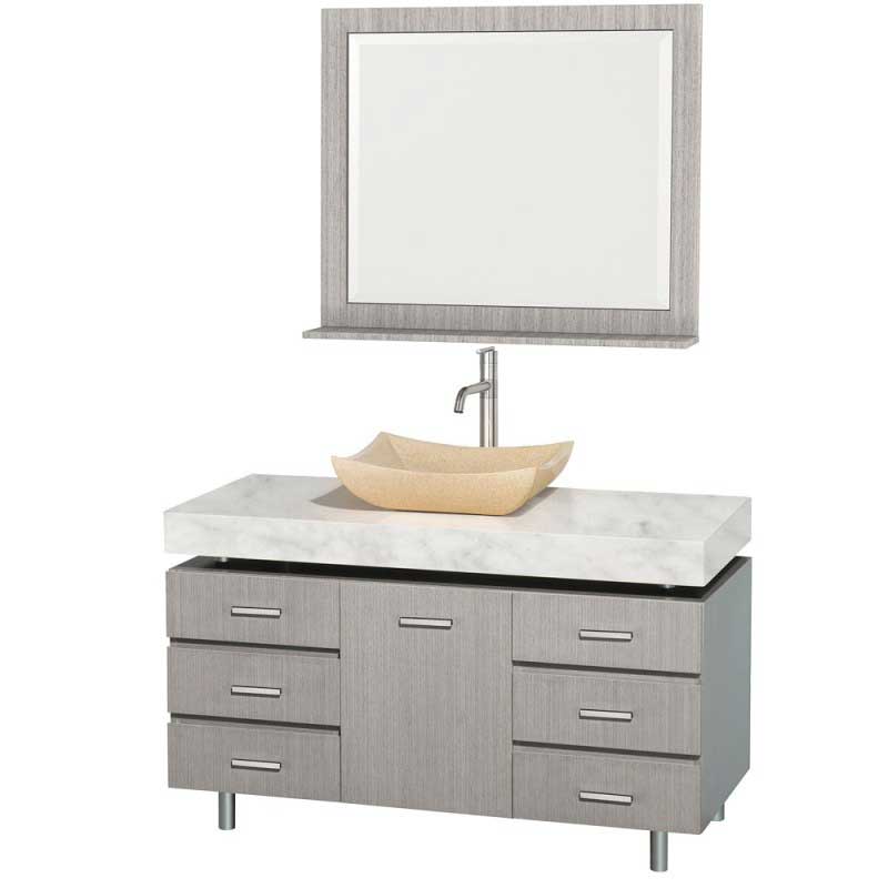 Wyndham Collection Malibu 48" Bathroom Vanity Set - Gray Oak Finish with White Carrera Marble Counter and Handles WC-CG3000H-48-GROAK-WHTCAR 6