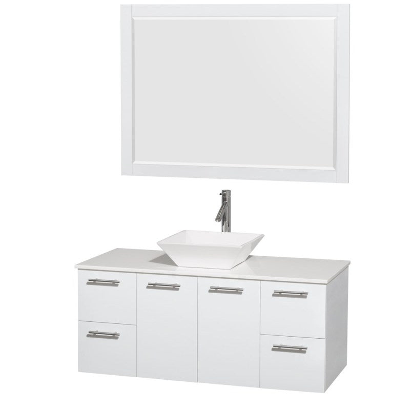 Wyndham Collection Amare 48" Wall-Mounted Bathroom Vanity Set with Vessel Sink - Glossy White WC-R4100-48-WHT 2