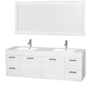Wyndham Collection Amare 72" Double Bathroom Vanity in Glossy White, Acrylic Resin Countertop, Integrated Sinks, and 70" Mirror WCR410072DGWARINTM70