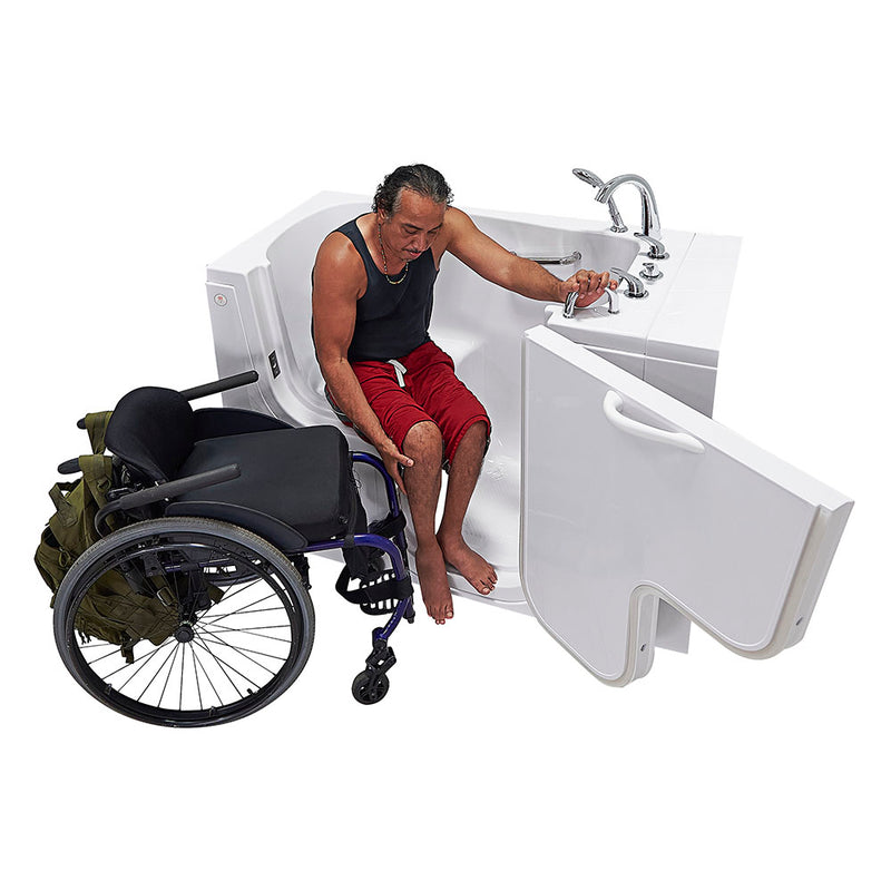 Ella Wheelchair Transfer 32"x52" Acrylic Soaking Walk-In-Bathtub, Right Outward Swing Door, Heated Seat,  5 Piece Fast Fill Faucet, 2" Dual Drain 6
