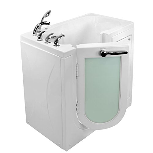 Ella's Bubbles OA2645MH-HB-L Mobile Microbubble Acrylic Walk-In Bathtub with Heated Seat, Fast Fill Faucet, 2" Dual Drain White