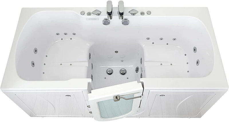 Ella's Bubbles O2SA3680TMFH Big4Two Triple Massage and MicroBubble Outward Swing Door Walk-in Bathtub with Heated, Ella 5pc. Fast-Fill Faucet Set, Two Seats, Center Dual 2" drains, 36"x 80", White