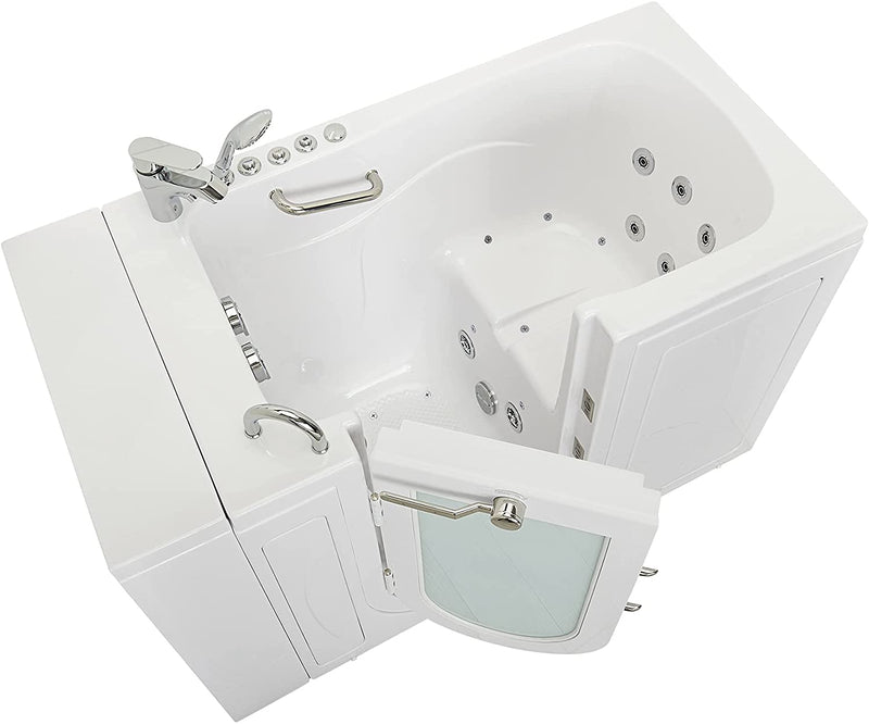 Ellas Bubbles Monaco 32x52 Acrylic Air and Hydro Massage Walk-In Bathtub with Left Outward Swing Door, 2 Piece Fast Fill Faucet, 2" Dual Drain (Dual 2 Piece Faucet Left),White 2