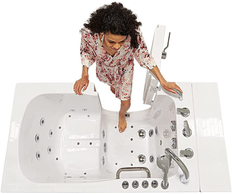 Ella's Bubbles OA3052DH-HB-L-D Capri Air and Hydro Massage Acrylic Walk-In Bathtubs, Outward Swing Door, Ella 5pc. Fast-Fill Faucet, Digital Control, Heated Seat, Left 2" Drain, 30"x 52", White