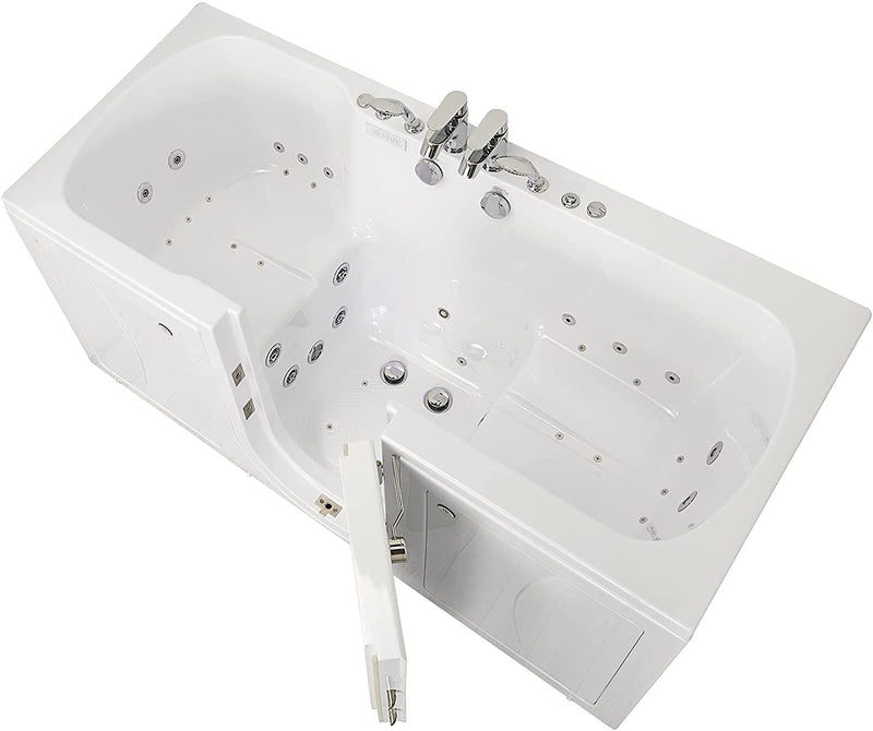 Ella's Bubbles O2SA3680TMFH Big4Two Triple Massage and MicroBubble Outward Swing Door Walk-in Bathtub with Heated, Ella 5pc. Fast-Fill Faucet Set, Two Seats, Center Dual 2" drains, 36"x 80", White 5