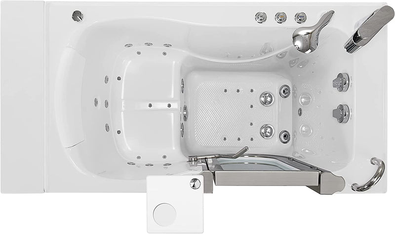Ella Peitite 28"x52" Acrylic Air and Hydro Massage and Heated Seat Walk-In Bathtub with Right Inward Swing Door, 2 Piece Fast Fill Faucet, 2" Dual Drain 2
