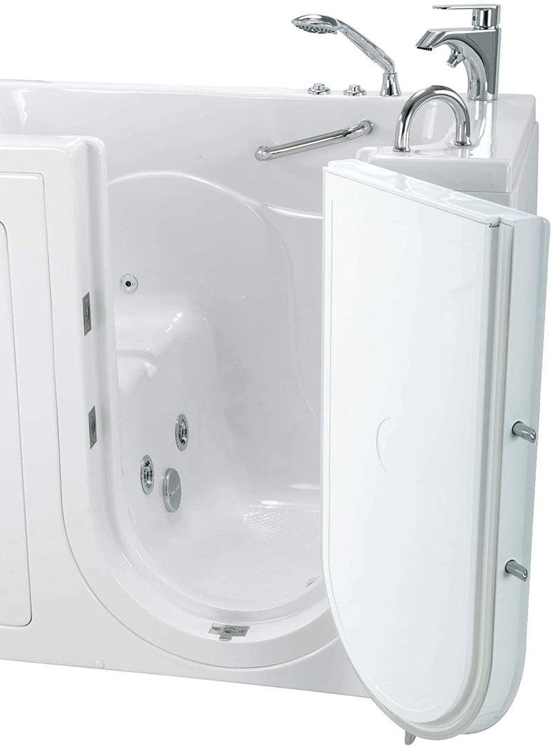 Ellas Bubbles Capri 30"x52" Acrylic Hydro Massage Walk-In Tub, Outward Swing Door, 2 Piece Fast Fill Faucet, Right 2" Dual Drains, White, OA3052H2PR 5