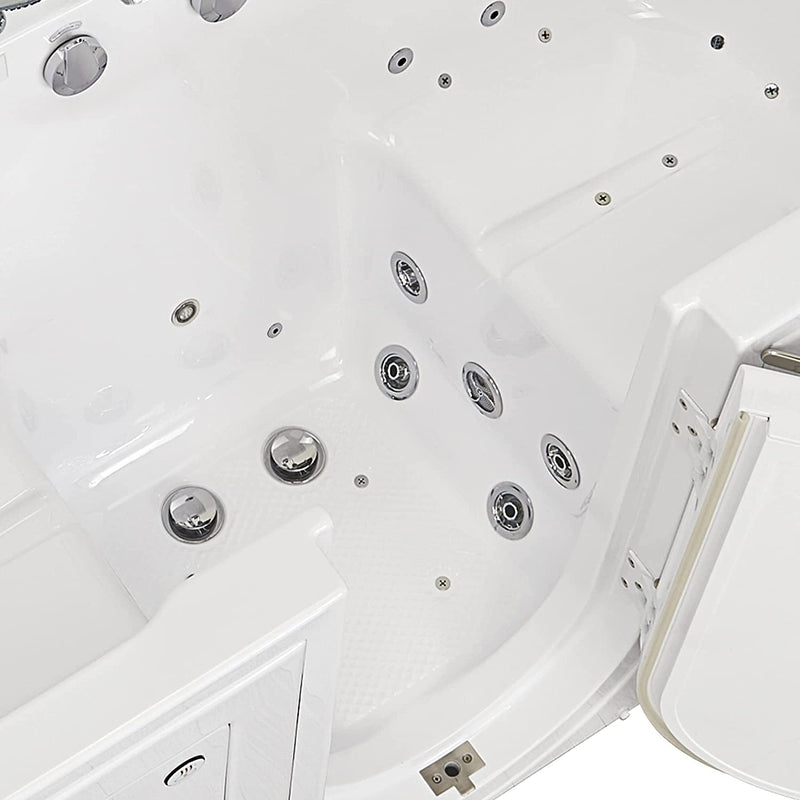Ella's Bubbles O2SA3680TMFH Big4Two Triple Massage and MicroBubble Outward Swing Door Walk-in Bathtub with Heated, Ella 5pc. Fast-Fill Faucet Set, Two Seats, Center Dual 2" drains, 36"x 80", White 6